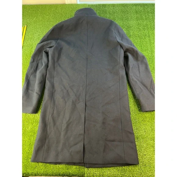 H&M Navy Blue Coat Jacket Zippered Pockets Long Sleeve Collared Swede Olympcs 48